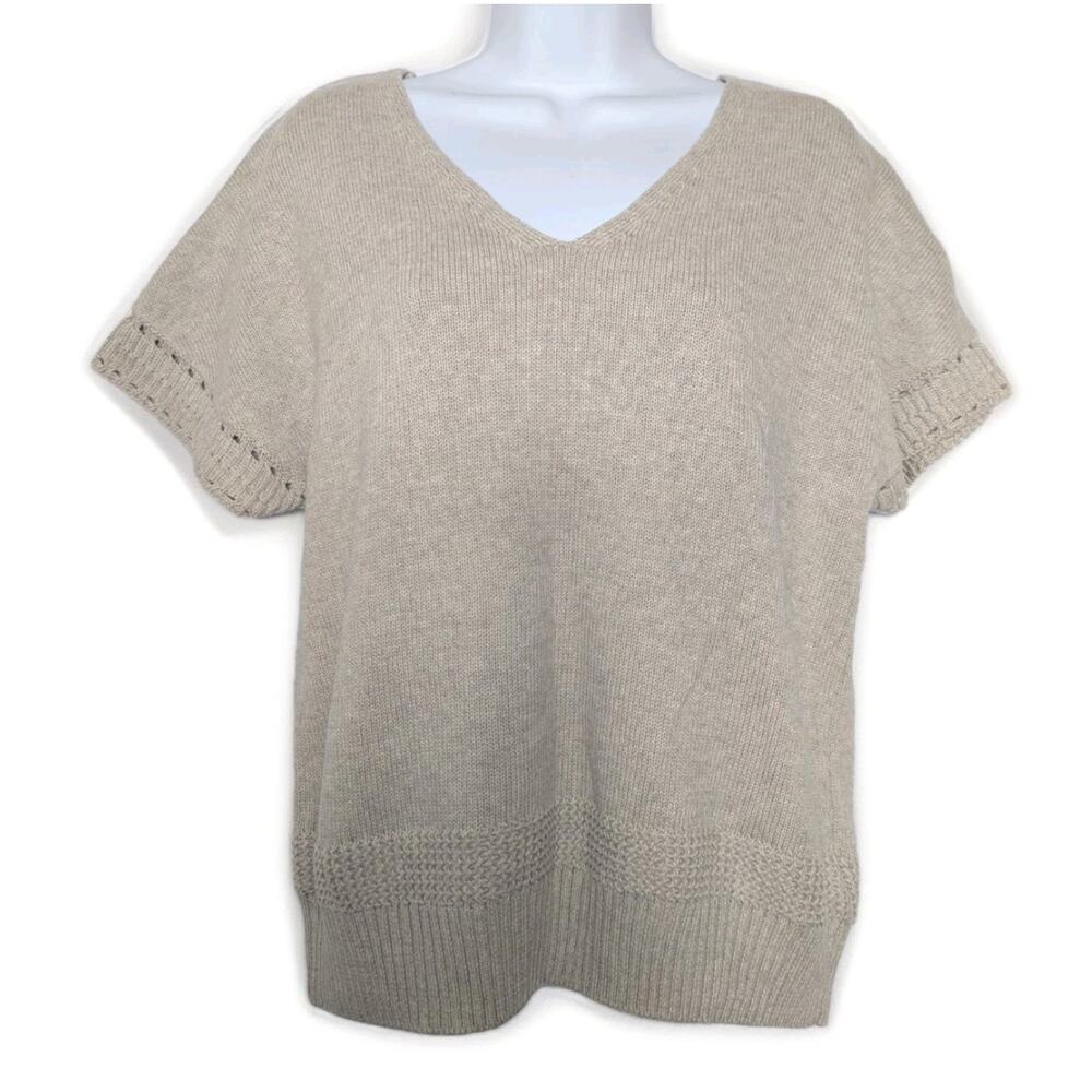 JOIE Top Cotton Sweater Shirt Knit V Neck Back Oversize Dolman Sleeve Sand Sz S